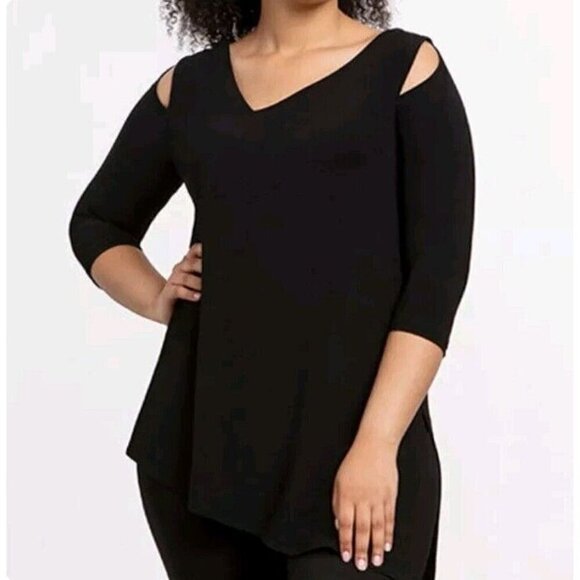 Sympli Nu Focus Tunic Top Black Women's Size 8 Cutout Asymmetric Hem Minimalist - Picture 3 of 10
